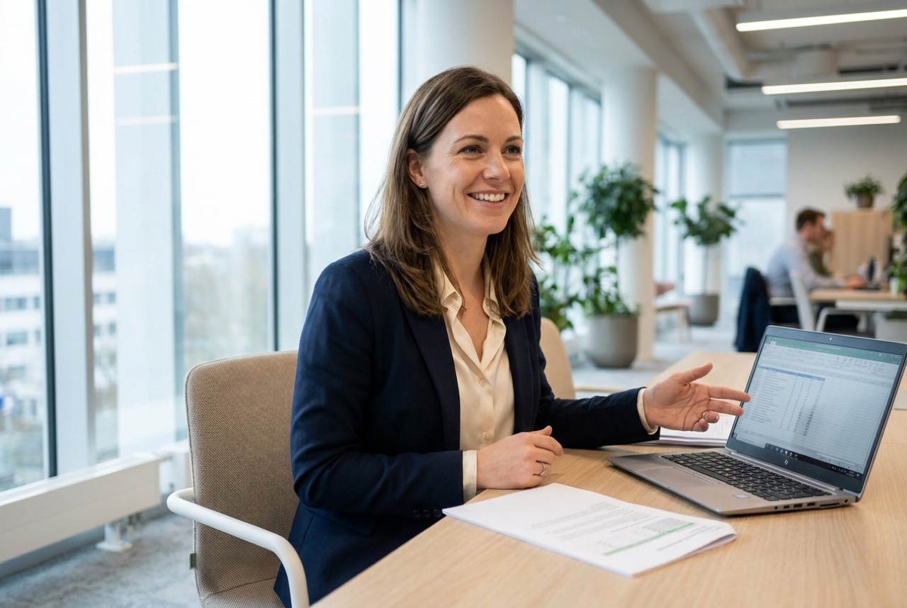 A Cover Club home insurance broker reviewing cover options at her desk
